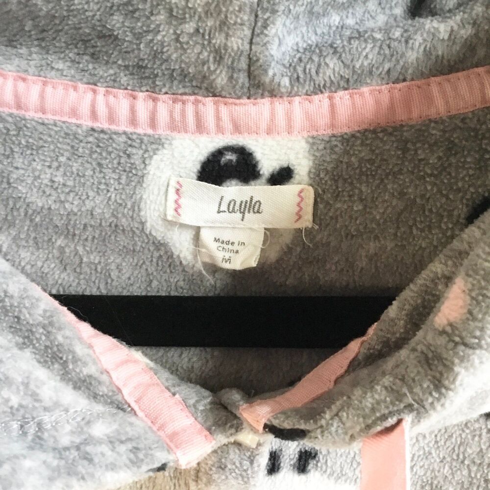 Hooded fleece sheep pj top nightwear ears on hood loungewear grey black white M - Picture 4 of 8